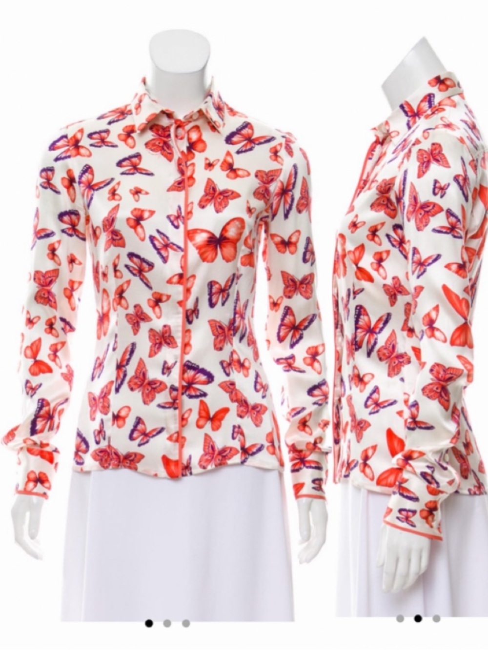 Versace Silk Butterfly-Print Button Down Shirt in Red & Purple - IT40 / Small